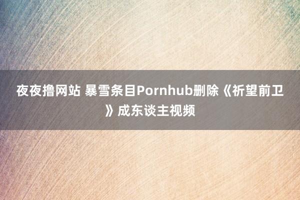 夜夜撸网站 暴雪条目Pornhub删除《祈望前卫》成东谈主视频