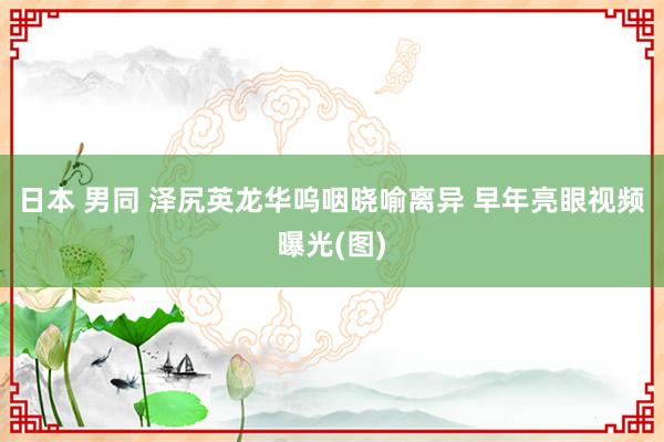 日本 男同 泽尻英龙华呜咽晓喻离异 早年亮眼视频曝光(图)