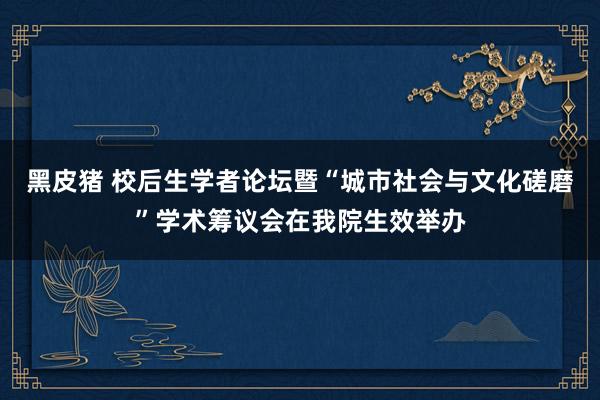 黑皮猪 校后生学者论坛暨“城市社会与文化磋磨”学术筹议会在我院生效举办